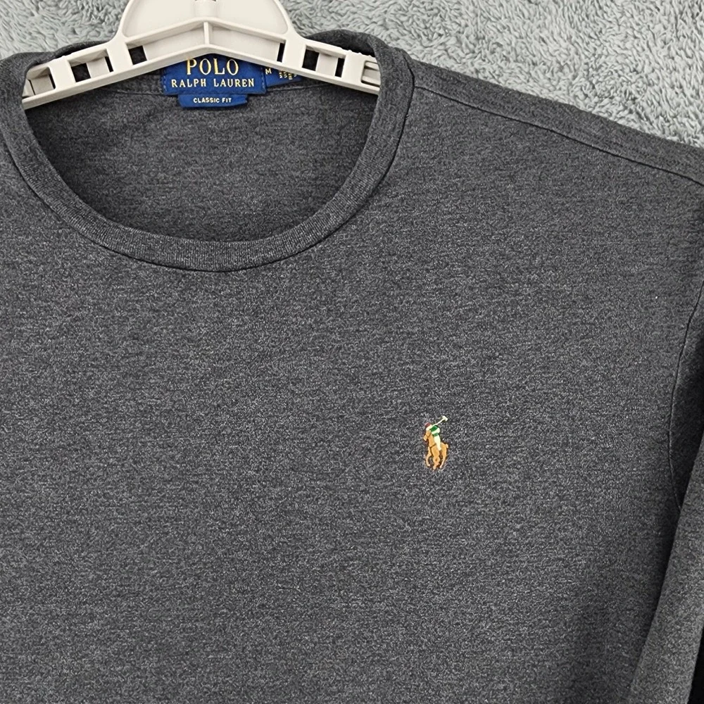 Polo Ralph Lauren Shirt Mens M Heather Gray Crewneck Flesh Pony Logo Long Sleeve